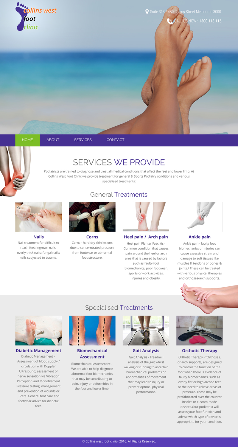 Web Design par rightway pour Collins West Foot Clinic | Design #11730358