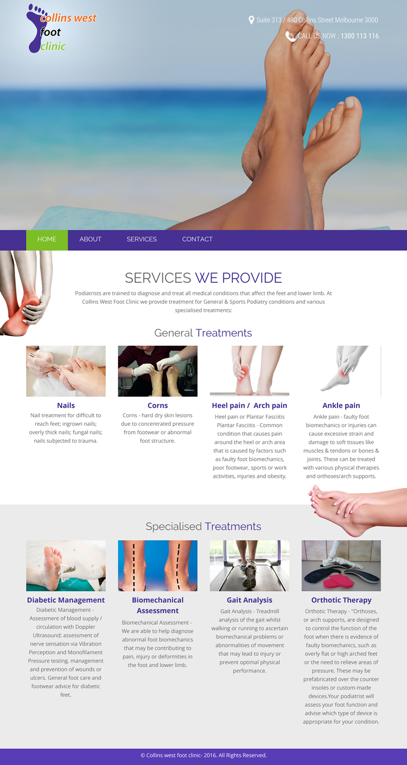 Web Design par rightway pour Collins West Foot Clinic | Design #11755953
