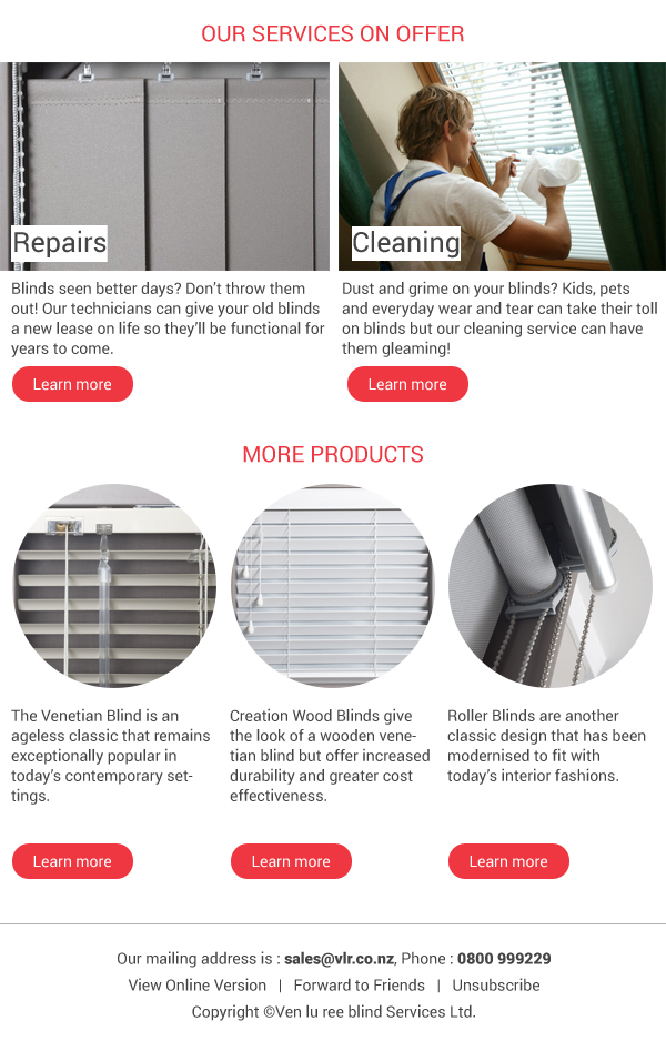 Email Marketing Design by Tarang Softech for c/- Ven Lu Ree Blind Services | Design #11657717