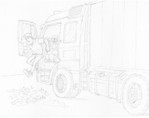 Baloise Insurance needs an updated illustration for truck drivers getting in and out of their truck