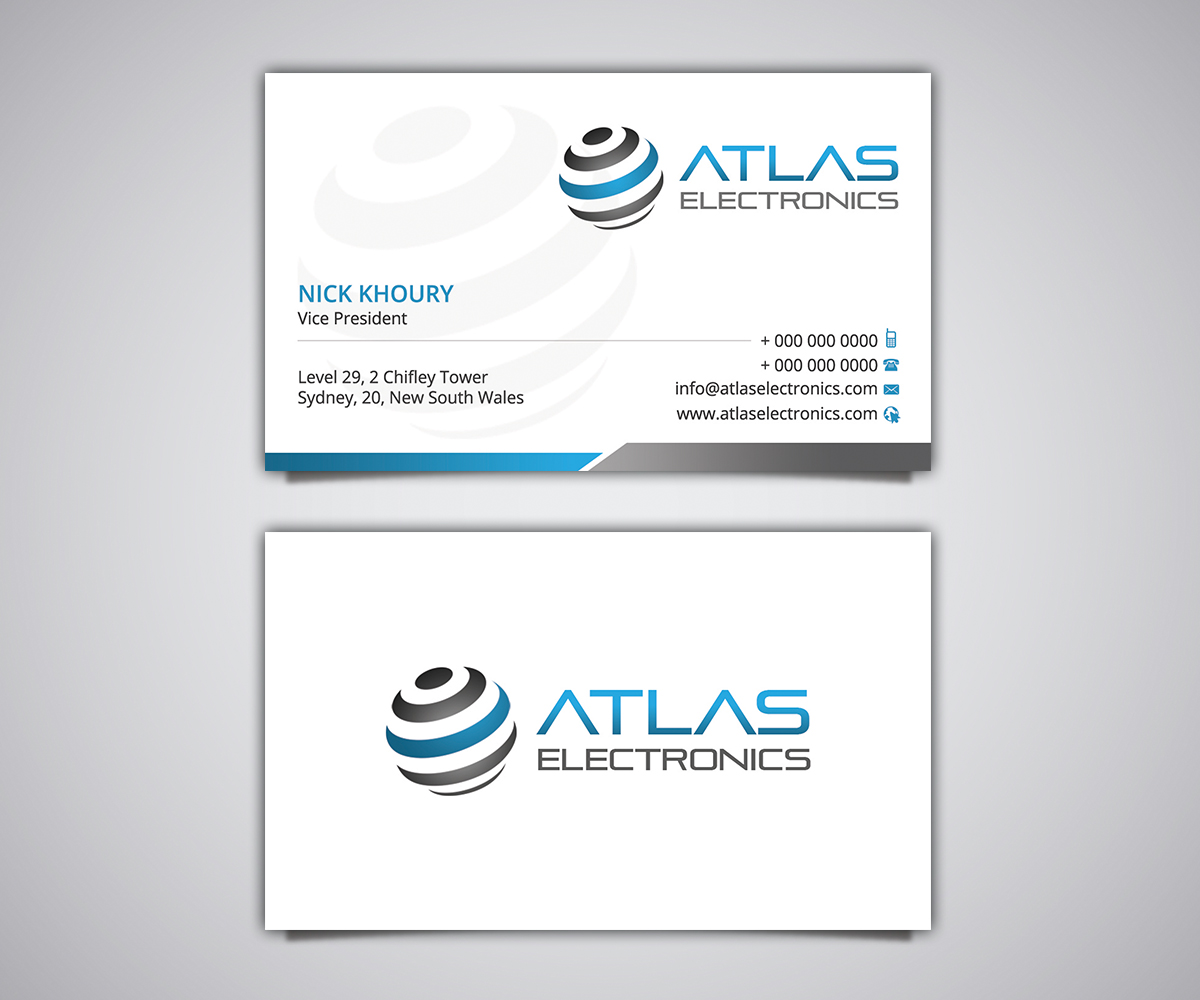 Business Card Design by Stylez Designz for Atlas Electronics, Inc  | Design #11796854