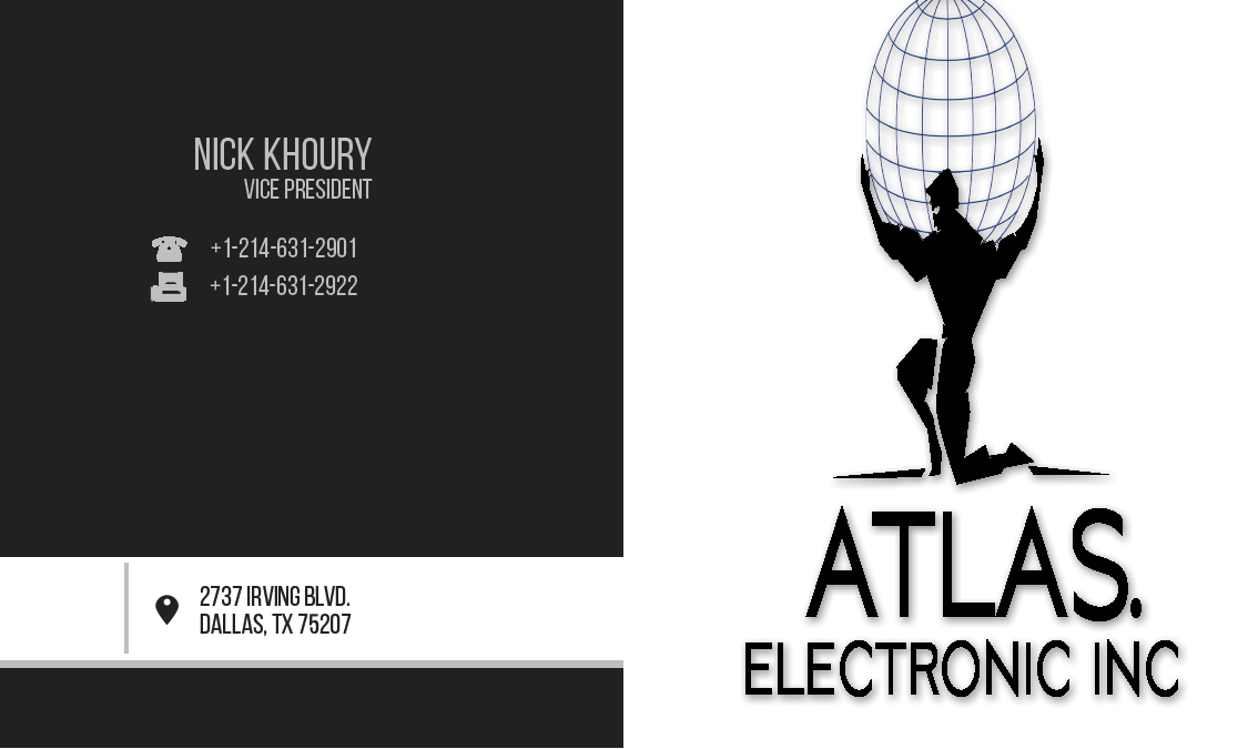 Visitenkarten-Design von Thomas Barca Designs für Atlas Electronics, Inc  | Design #11774630
