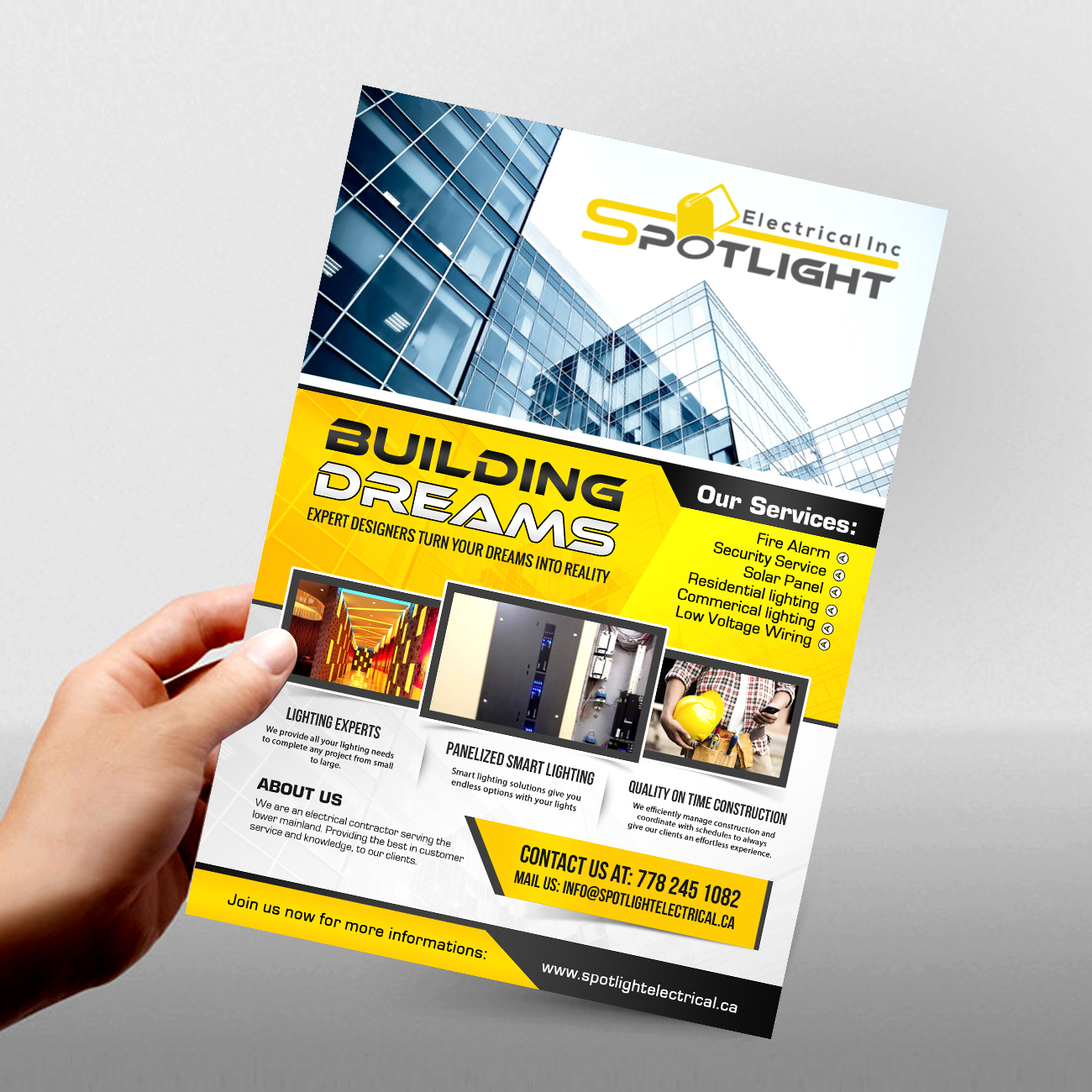 Diseño de Flyer por debdesign para Spotlight Electrical Inc. | Diseño #11779836