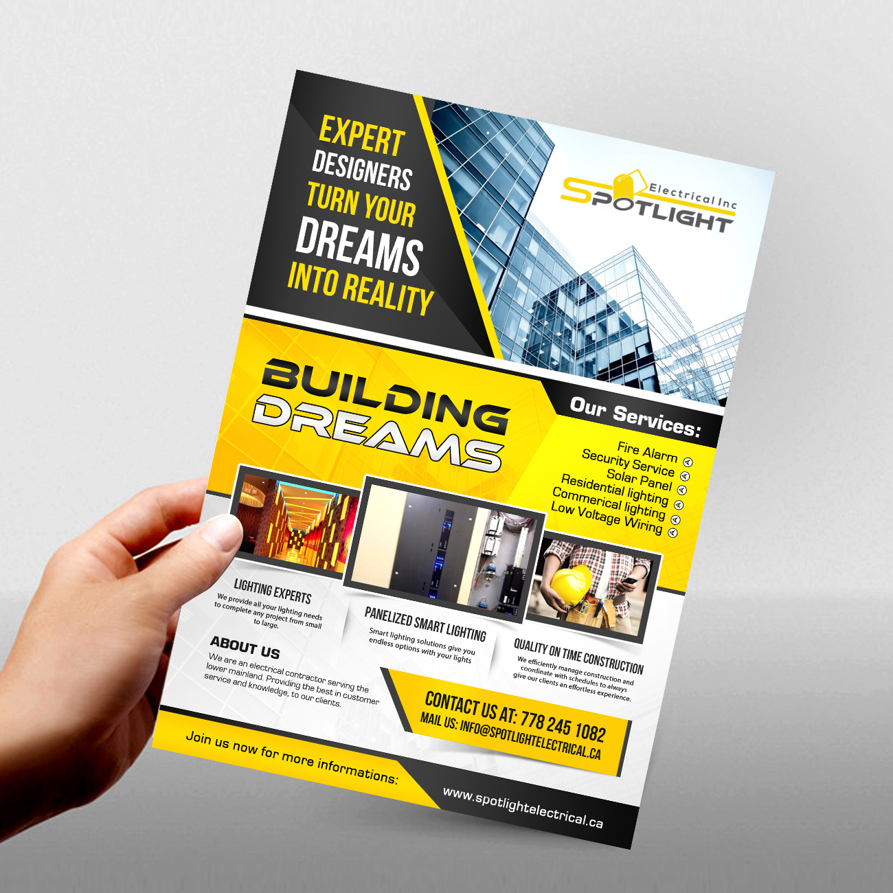 Diseño de Flyer por debdesign para Spotlight Electrical Inc. | Diseño #11779837