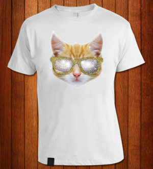 T-Shirt design for girls age 6-20 with cat theme and "bling" effect