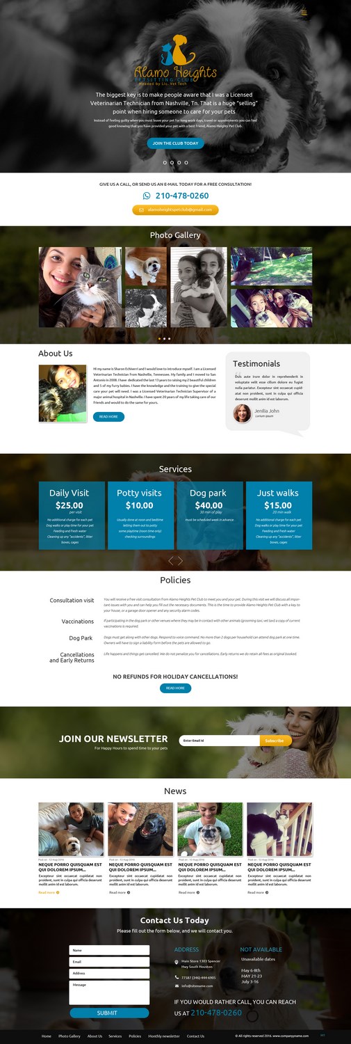 Web Design par pb pour Alamo Heights Petsitting Club | Design #11802815