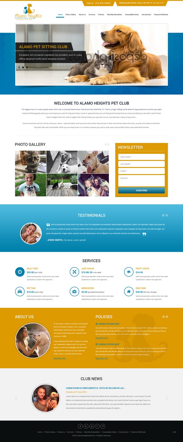 Web Design par pb pour Alamo Heights Petsitting Club | Design #11802817