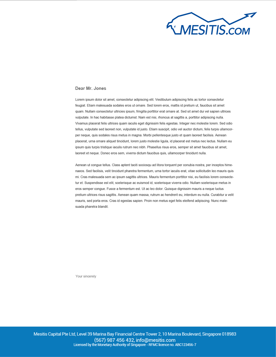 Letterhead Design by  Harpreet Singh for Mesitis Capital Pte Ltd | Design #2380155