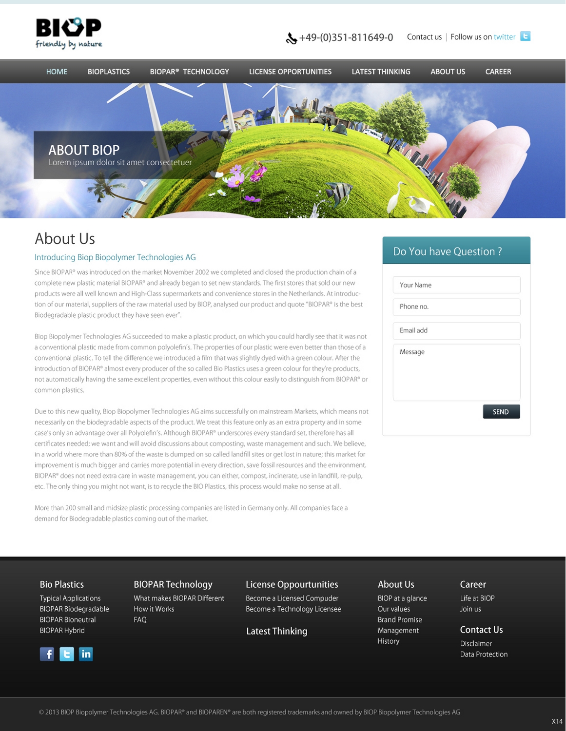 Web Design by pb for BIOP Biopolymers Technologies AG | Design #2398456