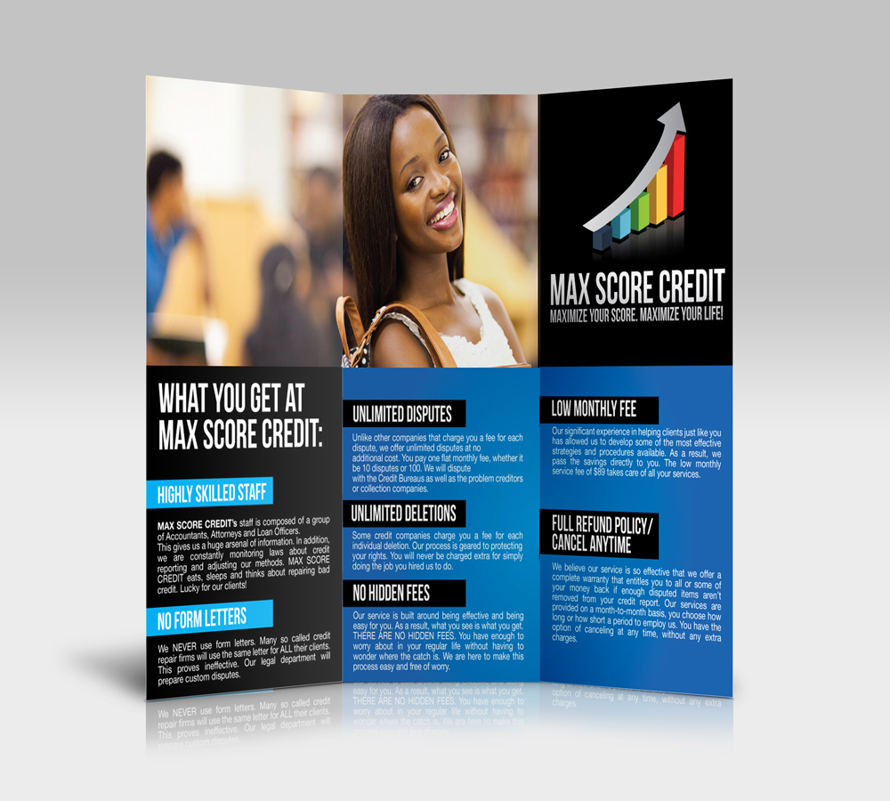 Broschüren-Design von JCR für Max Score Credit LLC | Design #2397421