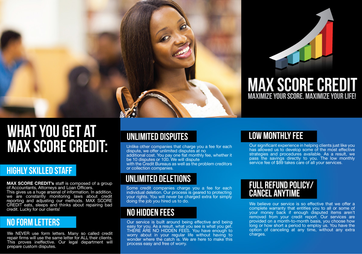Brochure Design by JCR for Max Score Credit LLC | Design #2397424