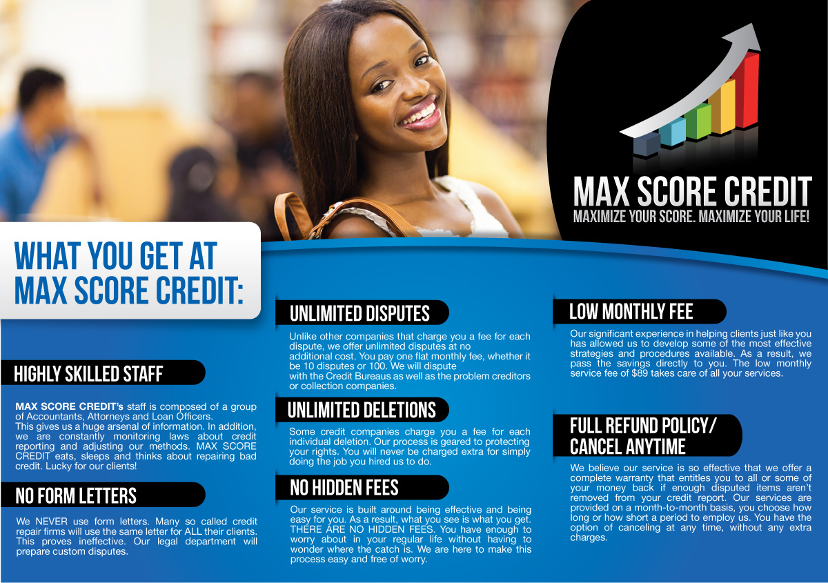 Broschüren-Design von JCR für Max Score Credit LLC | Design #2399403