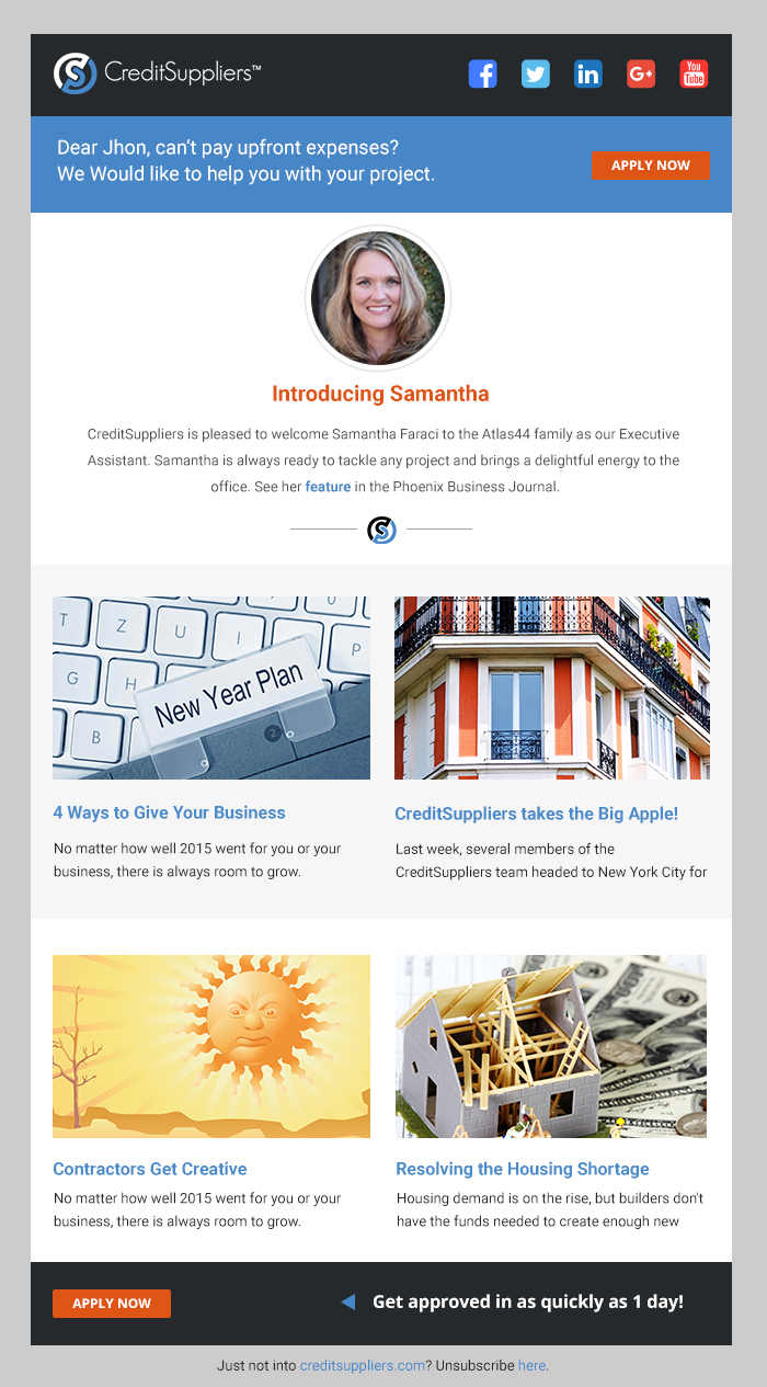 Email Marketing Design by techmips for CreditSuppliers | Design #11892546