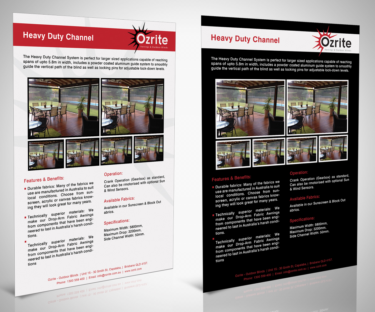 Brochure Design by neboica for Ozrite - Awnings & Outdoor Blinds | Design #2358987
