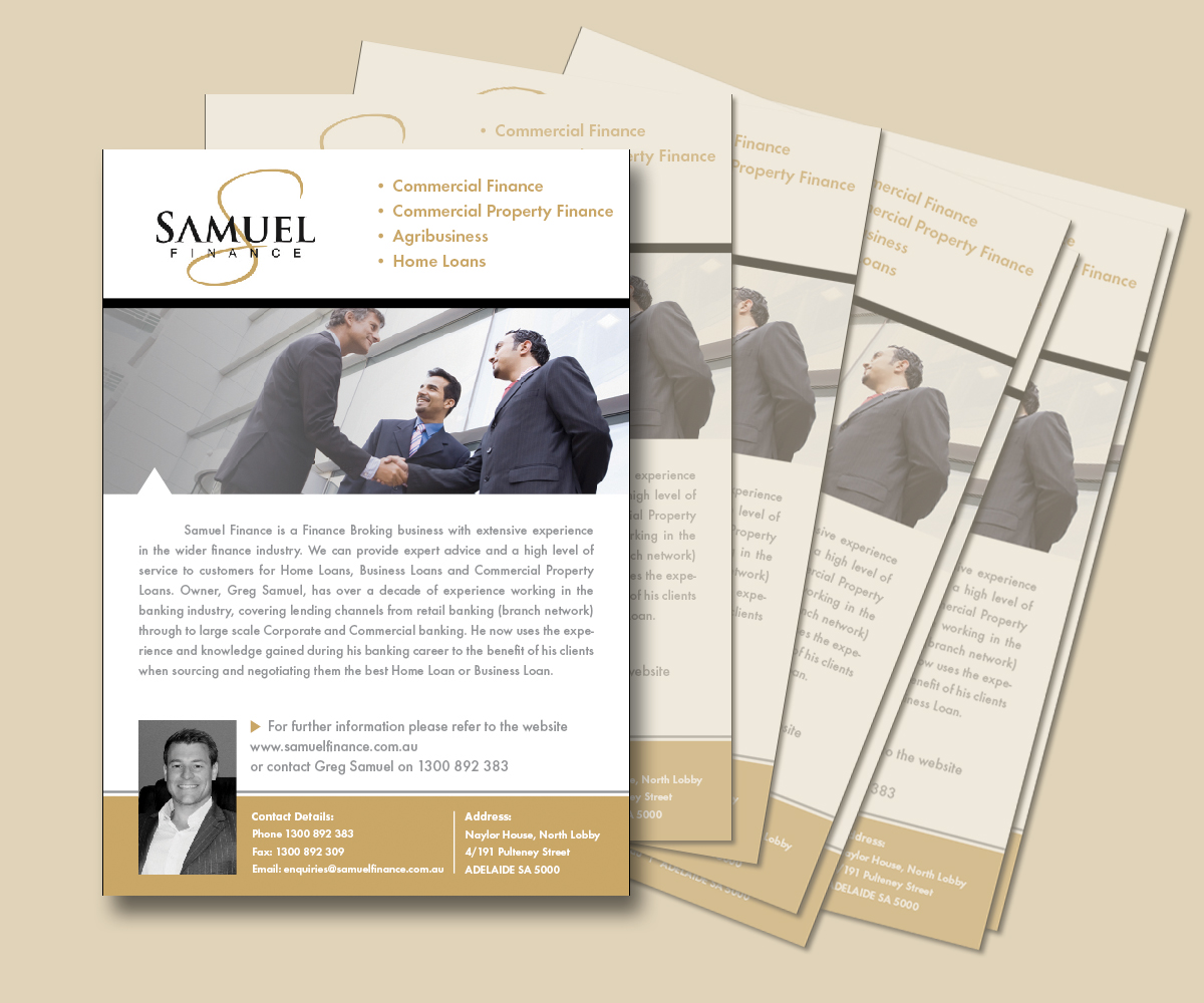 Design de Flyer par Maike Geraghty D3SIGN! pour Samuel Finance Pty Ltd | Design #2419917