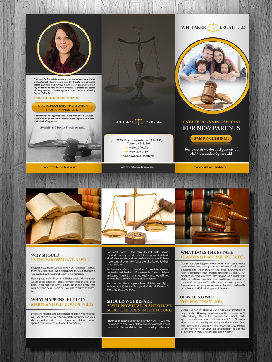 Diseño de Flyer por innovative earth para Whitaker Legal, LLC | Diseño #12013213