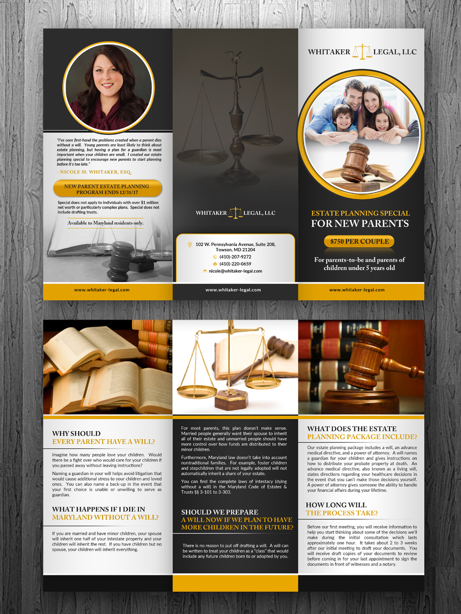 Diseño de Flyer por innovative earth para Whitaker Legal, LLC | Diseño: #12107766