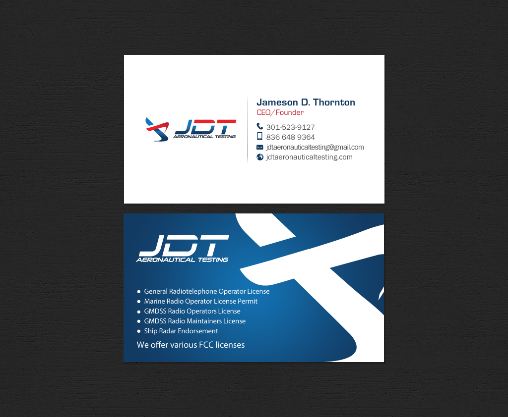 Business Card Design by chandrayaan.creative for JDT Aeronautical Testing | Design #11906376