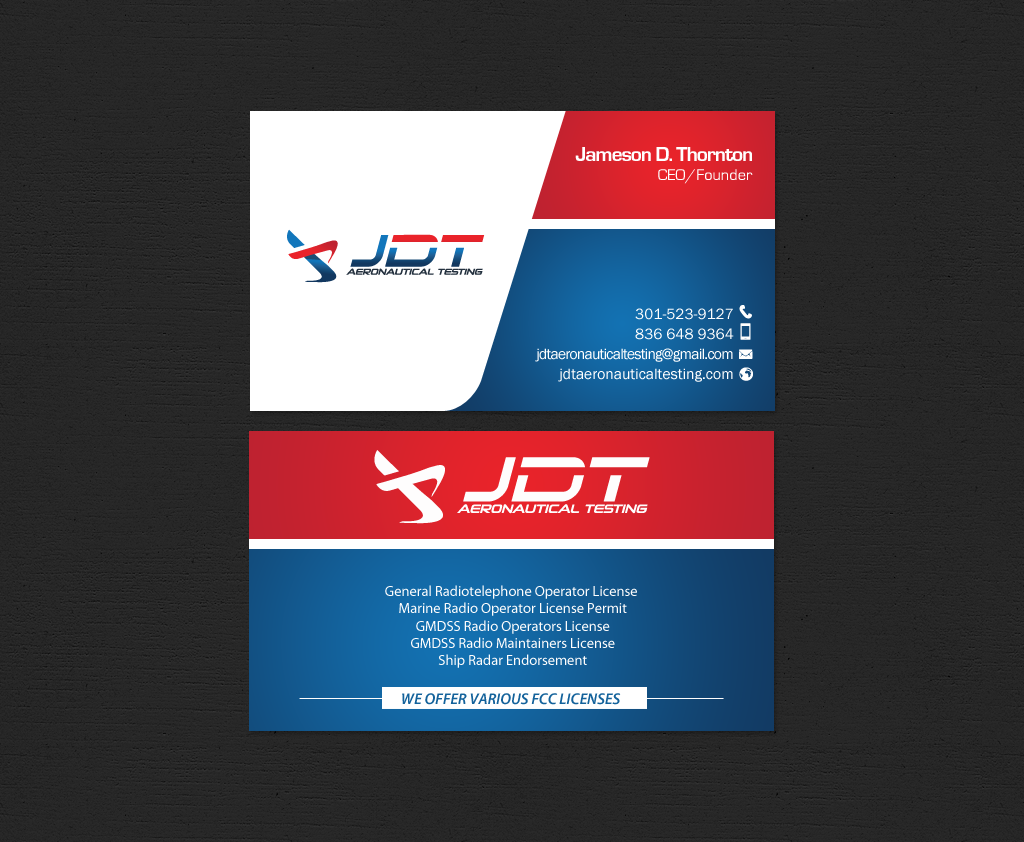 Business Card Design by chandrayaan.creative for JDT Aeronautical Testing | Design #11906377