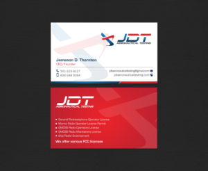 Business Card Design by chandrayaan.creative for JDT Aeronautical Testing | Design: #11906380