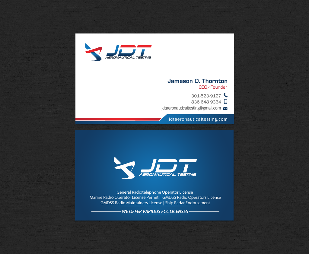 Business Card Design by chandrayaan.creative for JDT Aeronautical Testing | Design #11906388