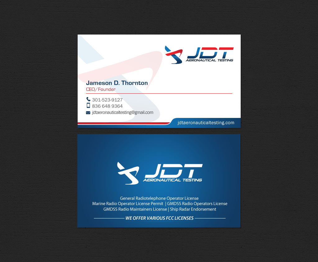 Business Card Design by chandrayaan.creative for JDT Aeronautical Testing | Design #11906400