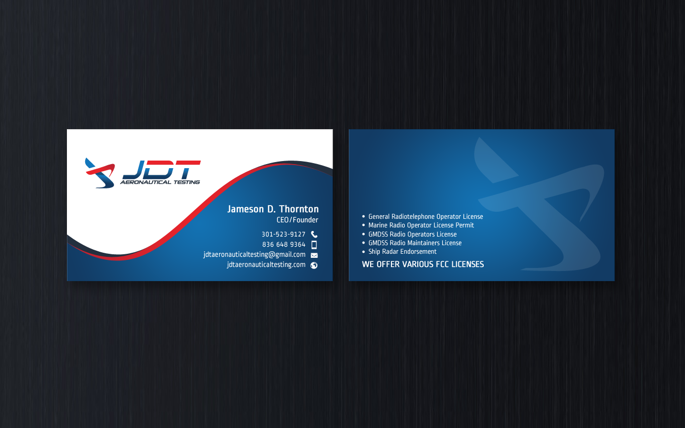 Business Card Design by chandrayaan.creative for JDT Aeronautical Testing | Design #11918442