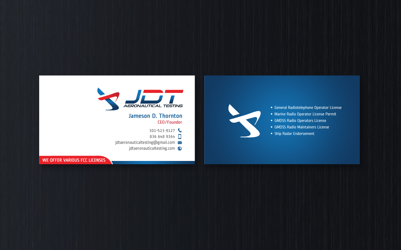 Business Card Design by chandrayaan.creative for JDT Aeronautical Testing | Design #11918445