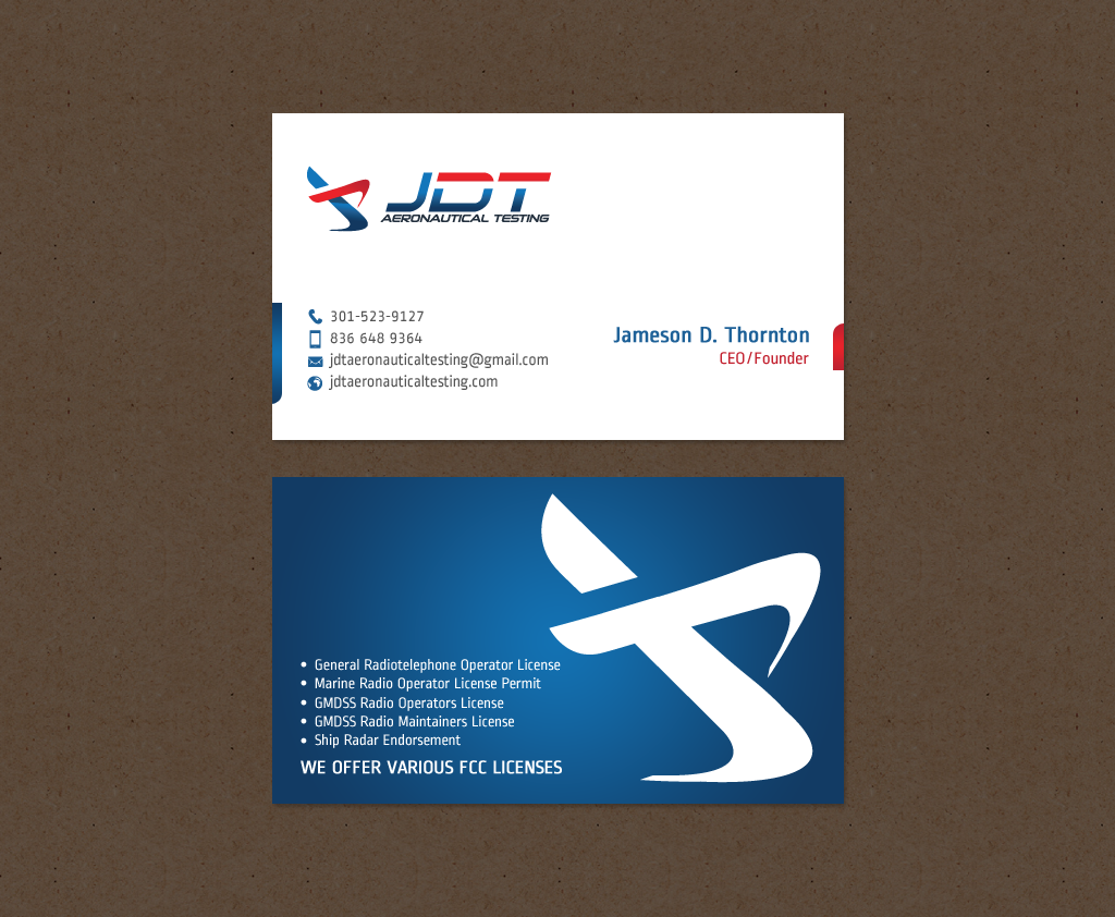 Business Card Design by chandrayaan.creative for JDT Aeronautical Testing | Design #11918446