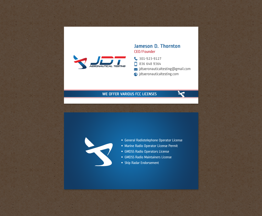 Business Card Design by chandrayaan.creative for JDT Aeronautical Testing | Design #11918447