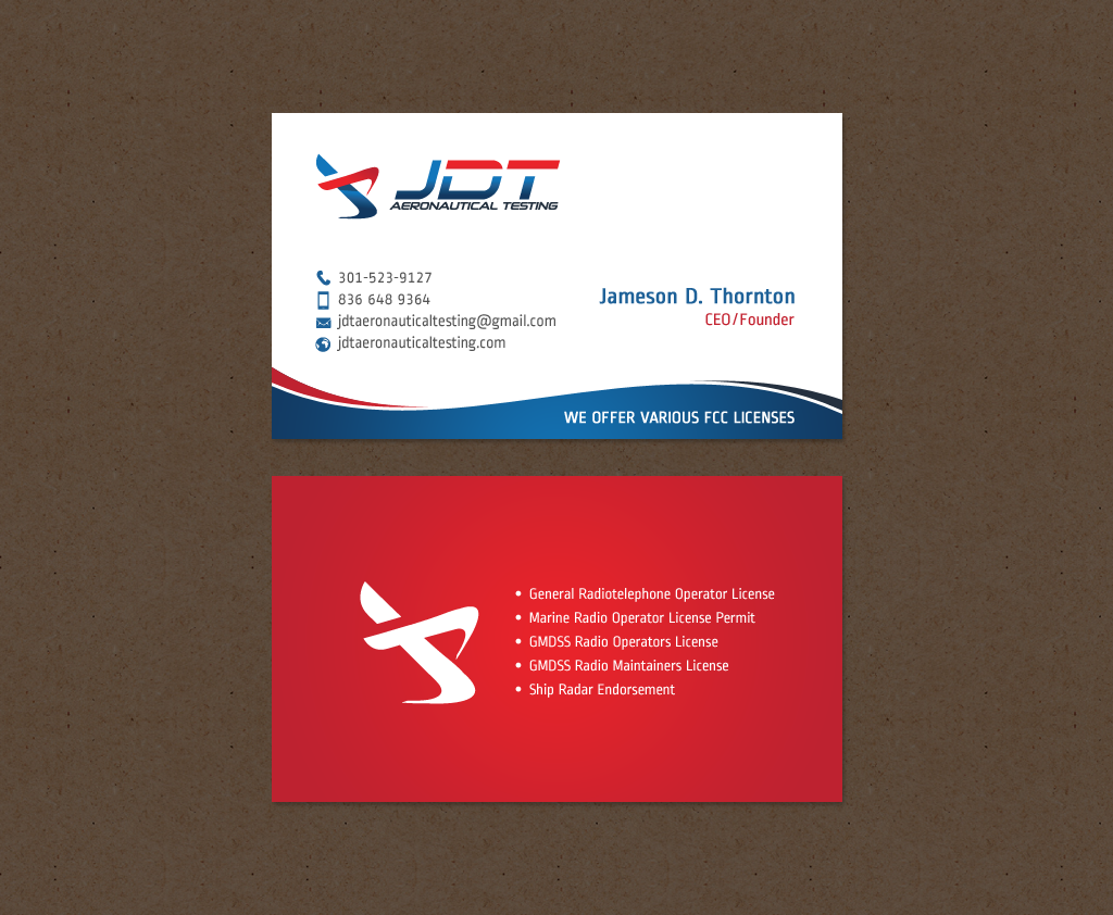 Business Card Design by chandrayaan.creative for JDT Aeronautical Testing | Design #11918448