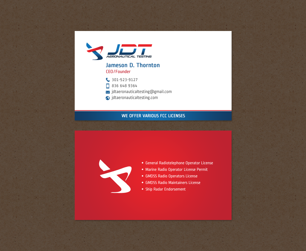 Business Card Design by chandrayaan.creative for JDT Aeronautical Testing | Design #11918449