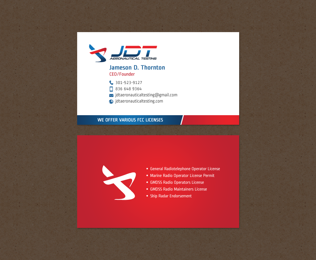 Business Card Design by chandrayaan.creative for JDT Aeronautical Testing | Design #11918450