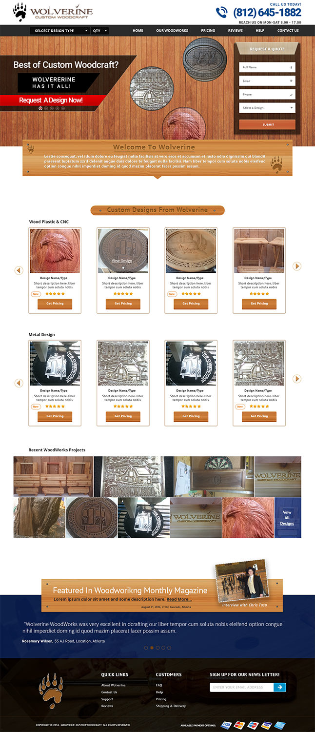 Web Design by Advanced Designs for Wolverine Custom Woodcraft | Design #12056414