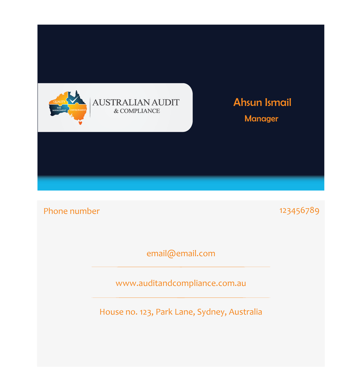 Business Card Design by Ahsun for Australian Audit & Compliance | Design #2391237