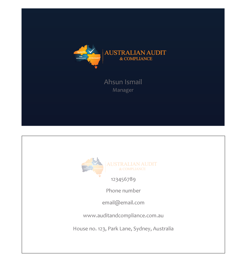 Diseño de Tarjeta de Presentación por Ahsun para Australian Audit & Compliance | Diseño #2391249