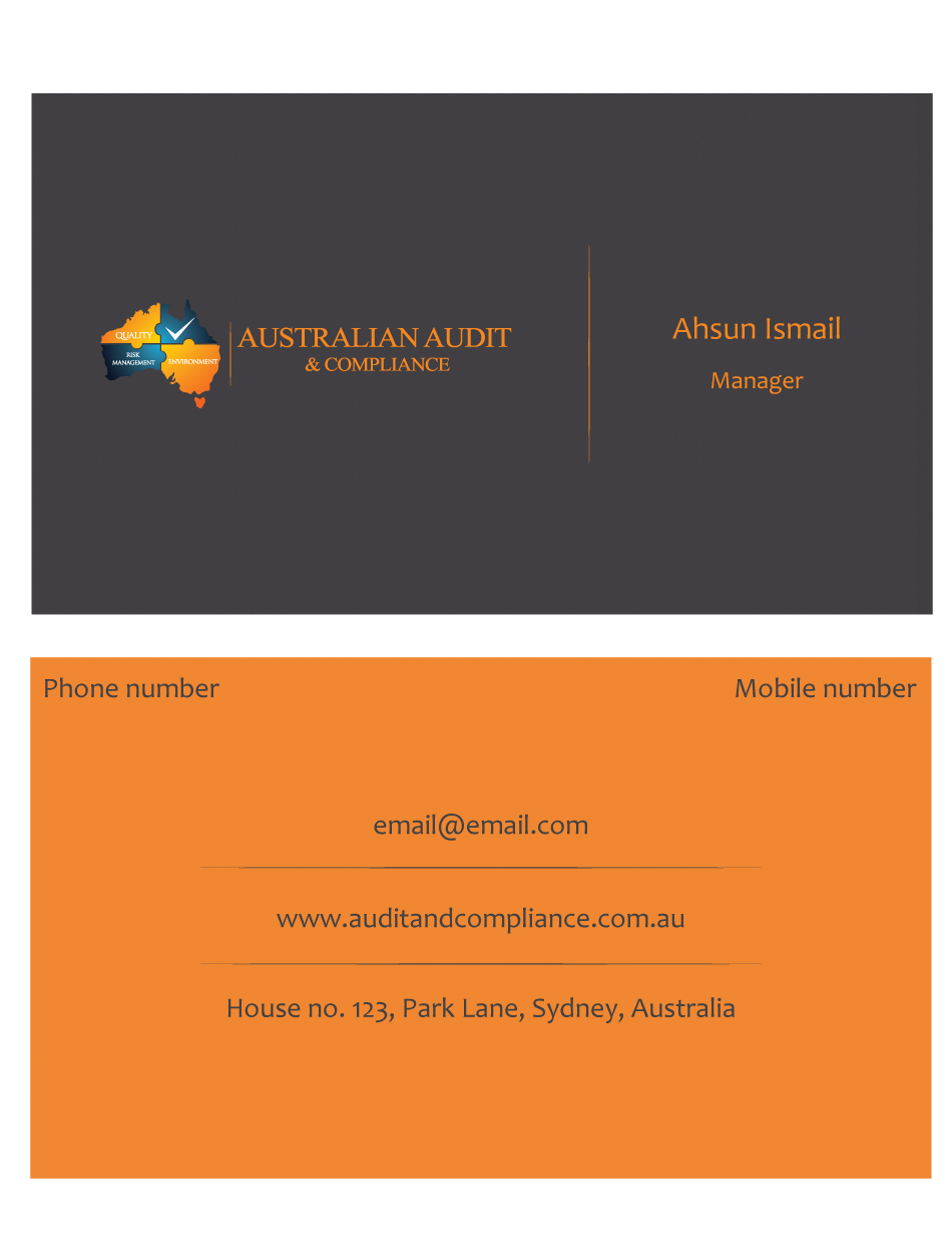 Modern, Professional, Business Business Card Design for Australian Audit & Compliance by Ahsun