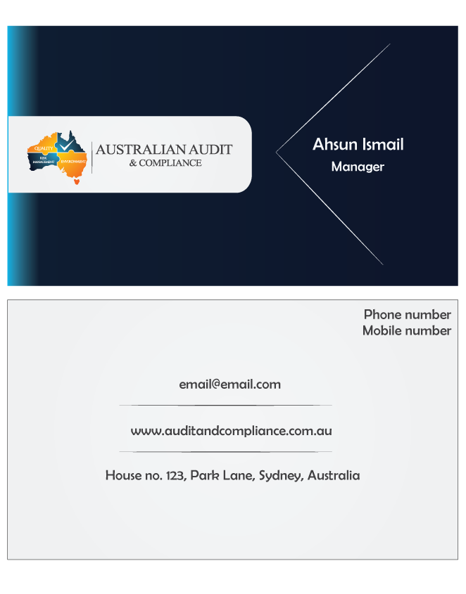 Diseño de Tarjeta de Presentación por Ahsun para Australian Audit & Compliance | Diseño #2391389