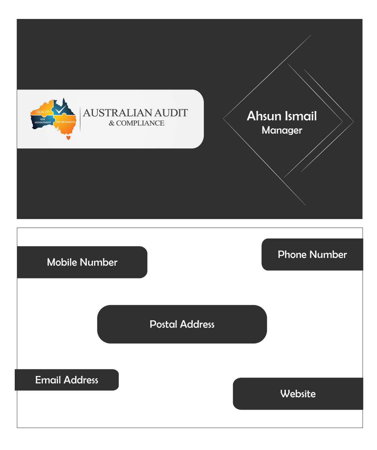 Diseño de Tarjeta de Presentación por Ahsun para Australian Audit & Compliance | Diseño #2391461