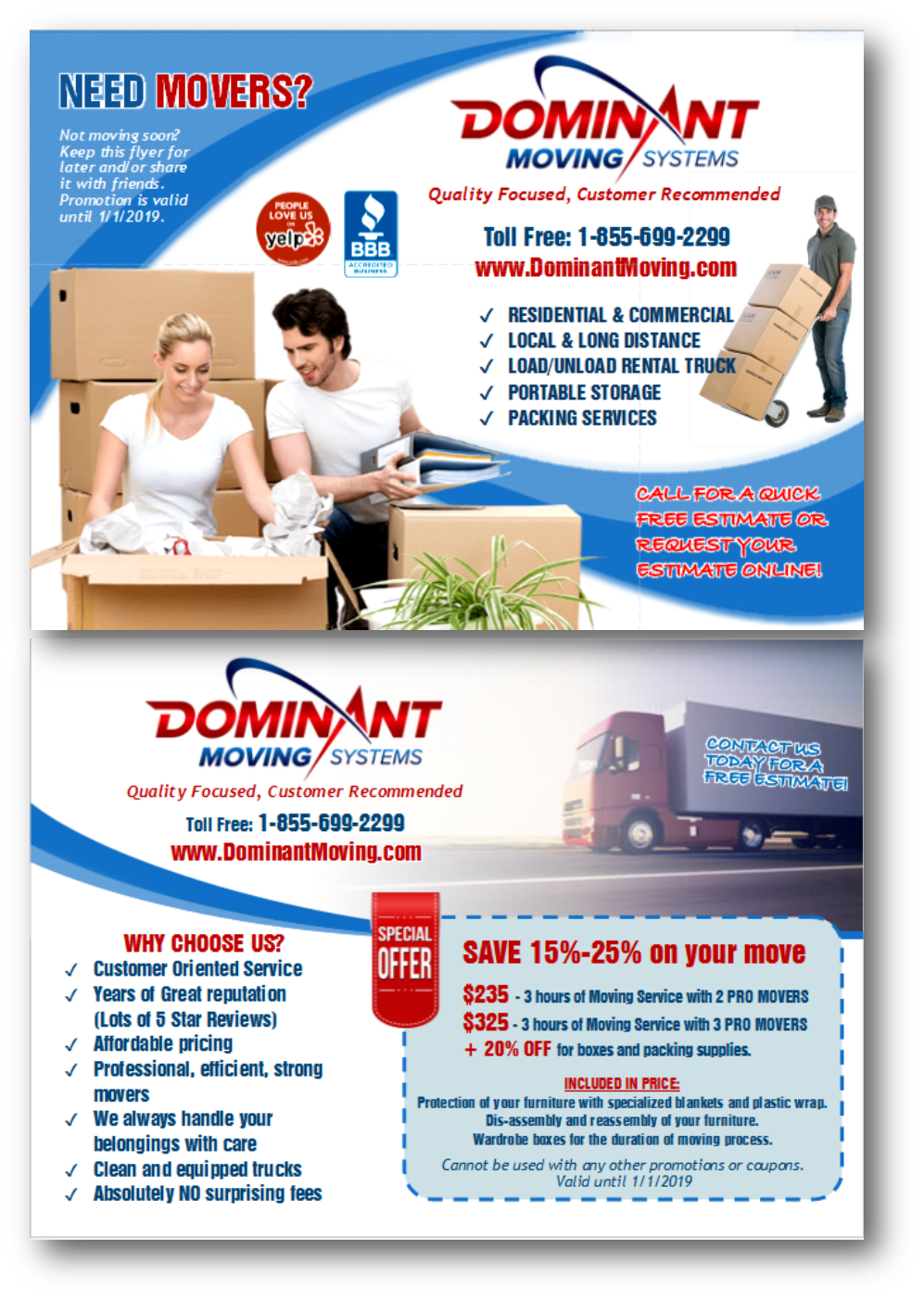 Flyer Design by citygirl17 for Dominant Moving Systems | Design #12186219
