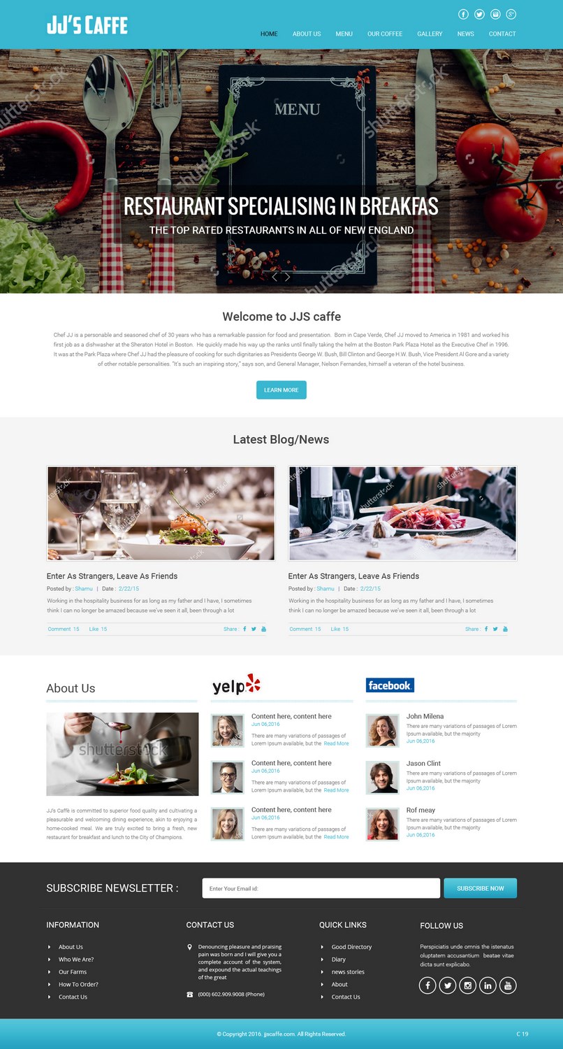 Wordpress Design by pb for JJ's Caffe | Design #12152937