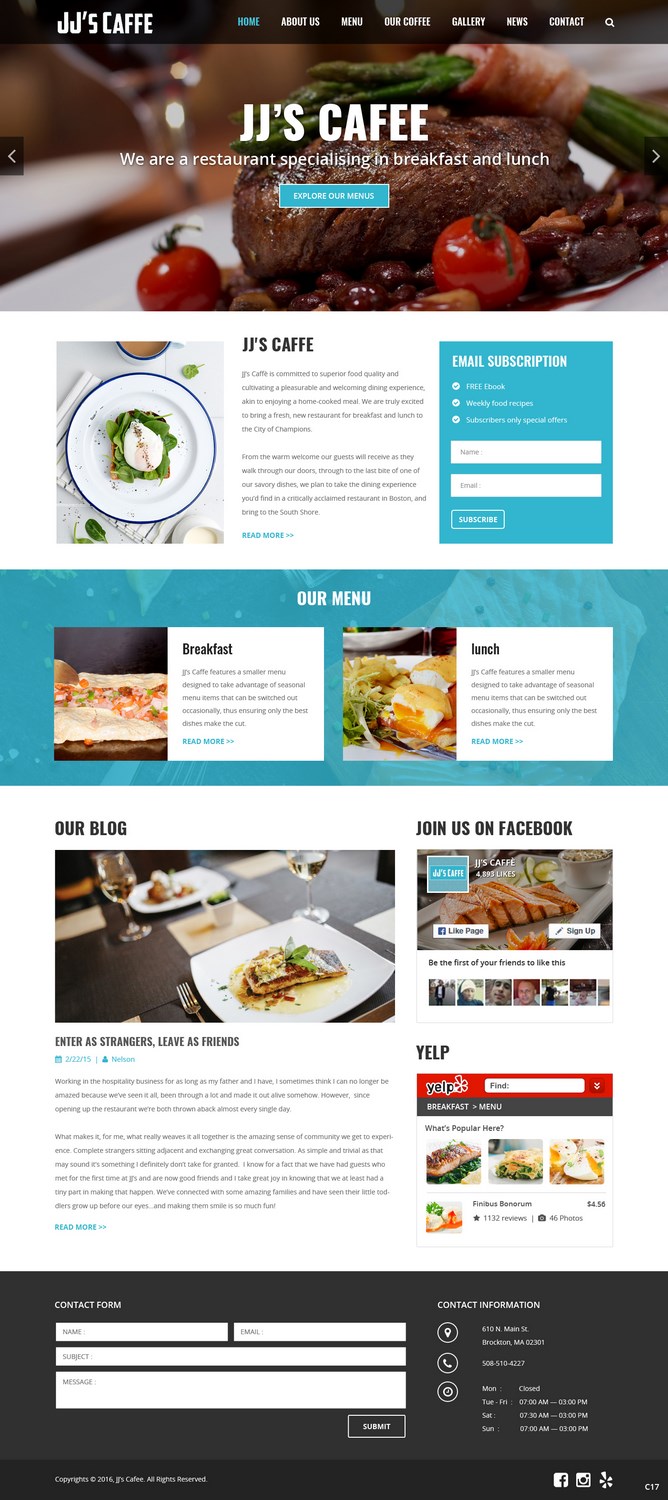 Wordpress Design by pb for JJ's Caffe | Design #12152943