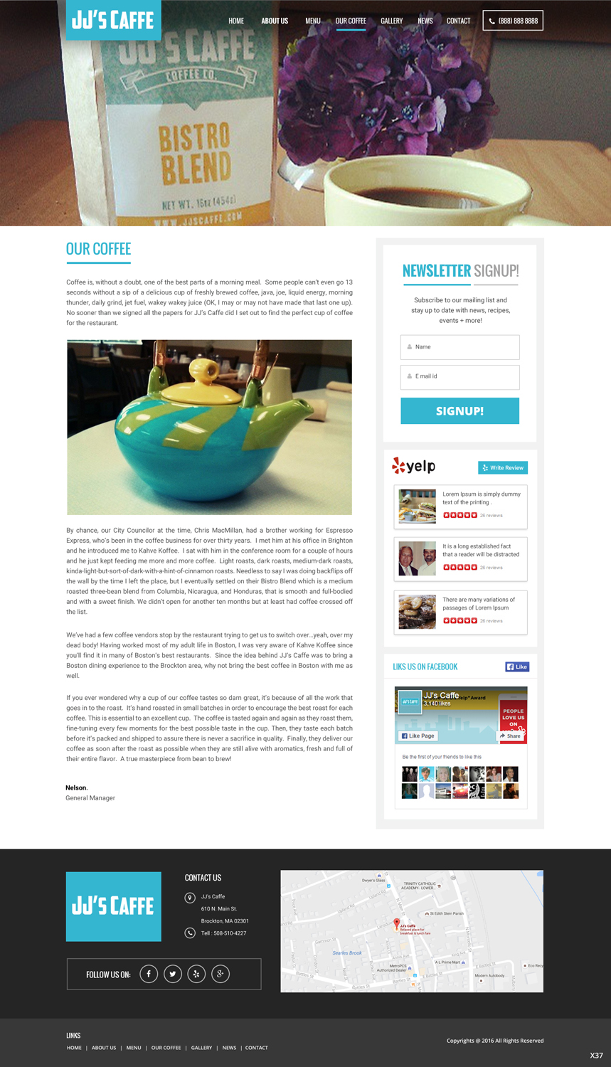 Wordpress Design by pb for JJ's Caffe | Design #12424141
