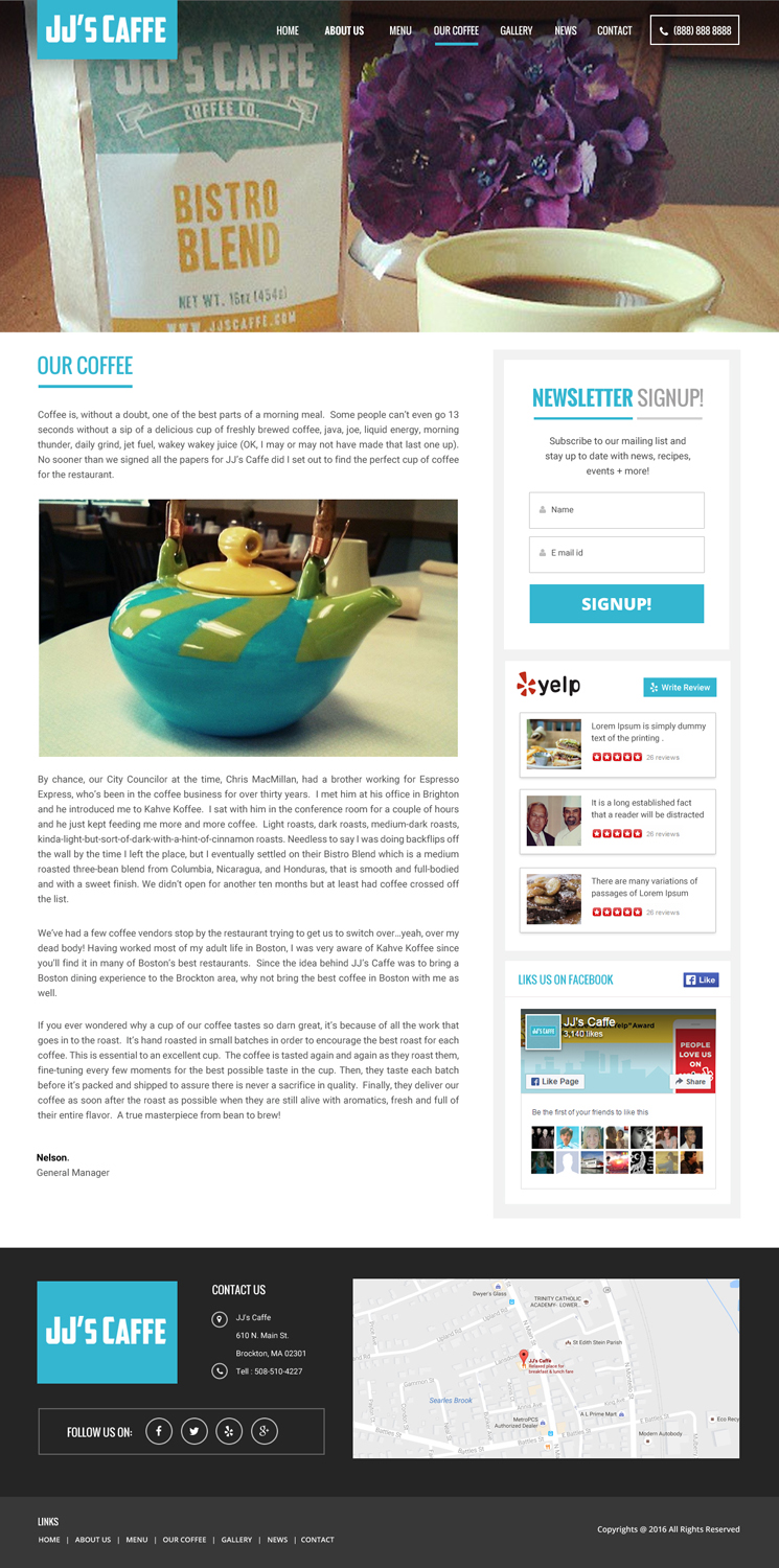 Wordpress Design by pb for JJ's Caffe | Design #12545526