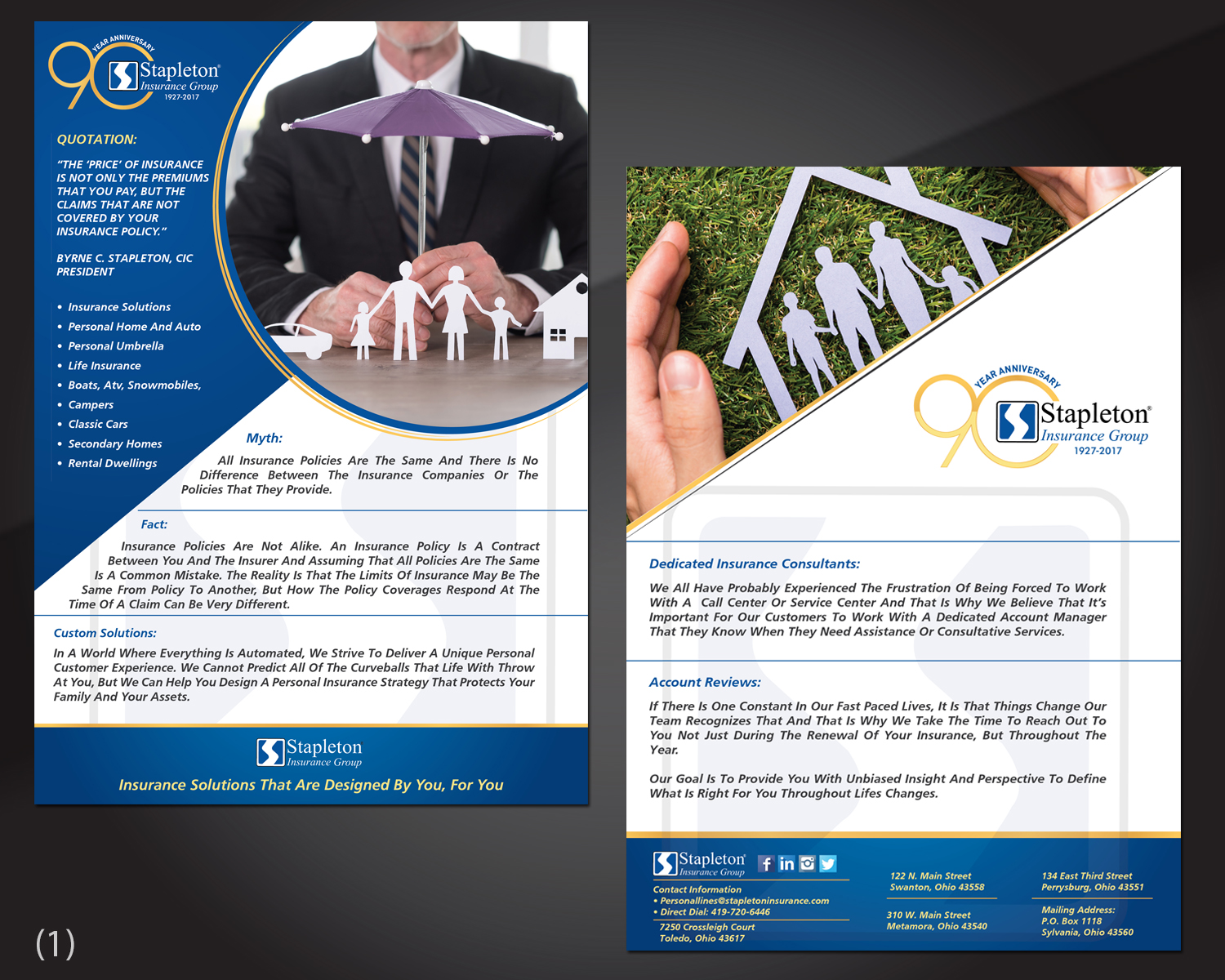 modern upmarket flyer design for stapleton insurance group by flyers account manager