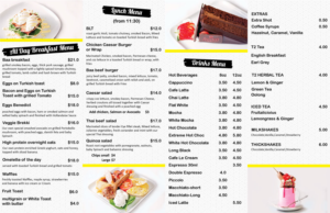 New menu design for small coffee shop