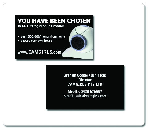 Business Card Design by Marion Lambert-Nuding for Camgirls Pty Ltd | Design #28172