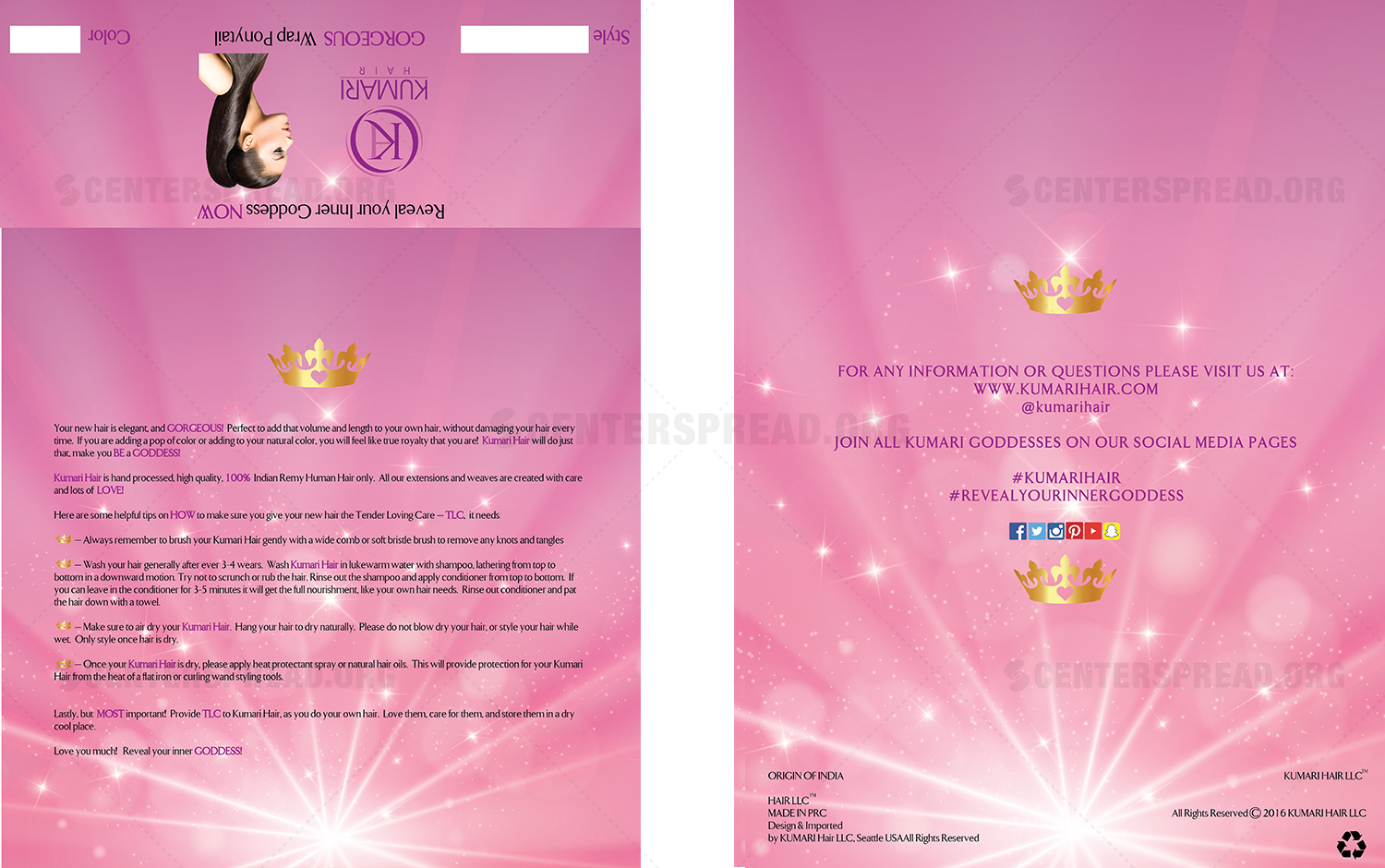Diseño de Empaque por CENTERSPREAD para KUMARI HAIR | Diseño #12348252