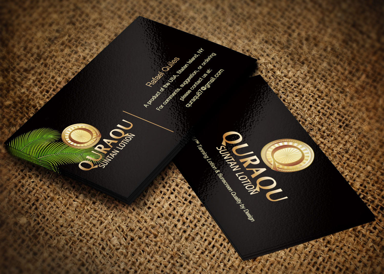 Business Card Design by Pixi Dust for QURAQU SUNTAN LOTION AND SUNSCREEN  | Design #12209141