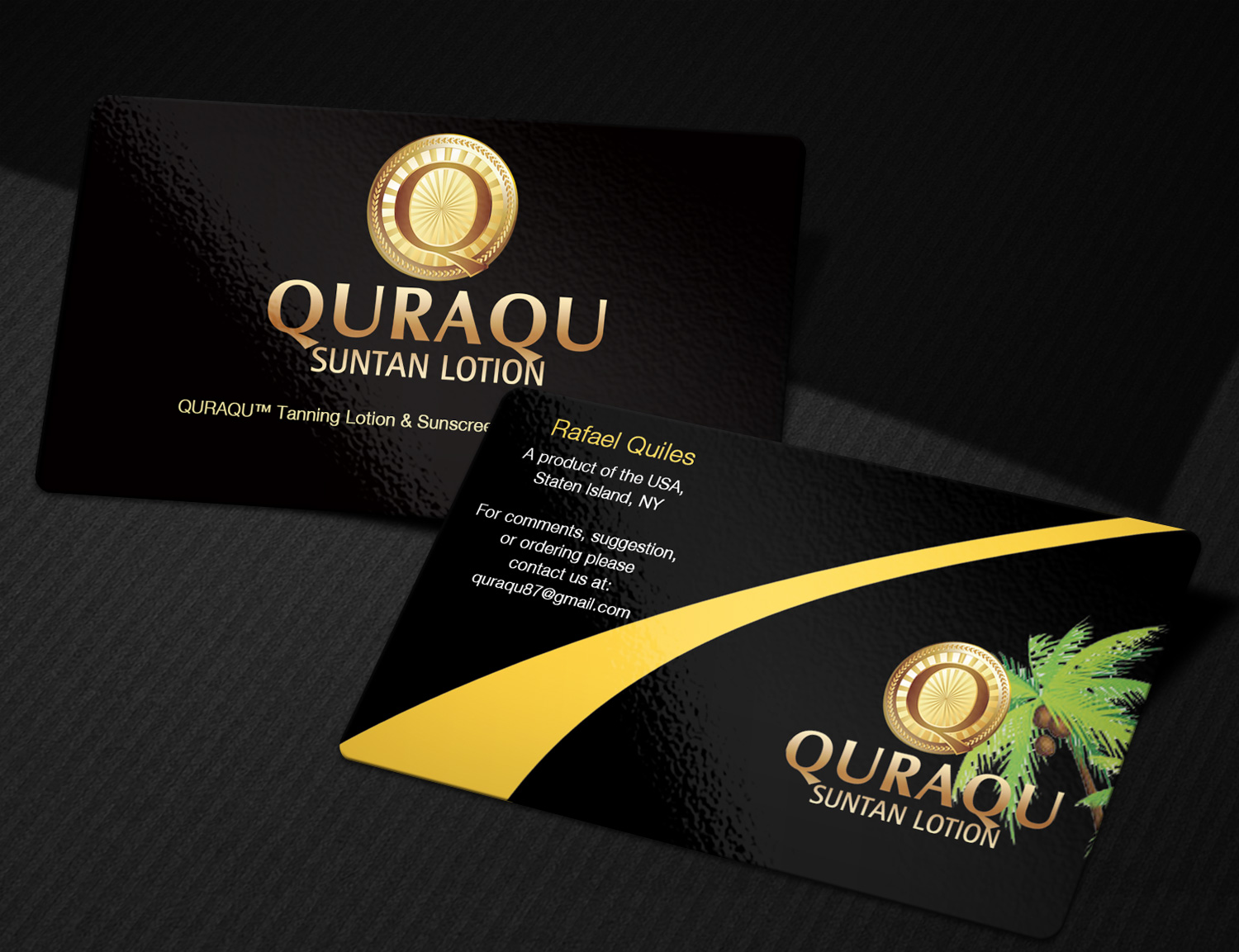 Business Card Design by Pixi Dust for QURAQU SUNTAN LOTION AND SUNSCREEN  | Design #12211812